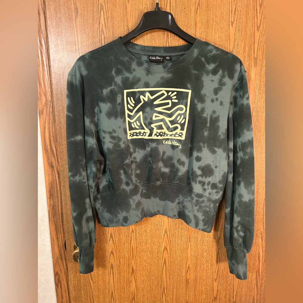 Keith Haring “Barking Dog” Tie Dye Cropped Sweatshirt
